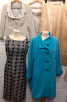 Mixed vintage ladies designer clothing to include a Louis Feraud turquoise angora swing coat, a