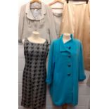 Mixed vintage ladies designer clothing to include a Louis Feraud turquoise angora swing coat, a