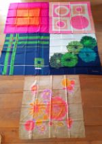 Christian Dior-A group of 5 vintage silk scarves, mainly 1960's-1980's, two in navy having hand-
