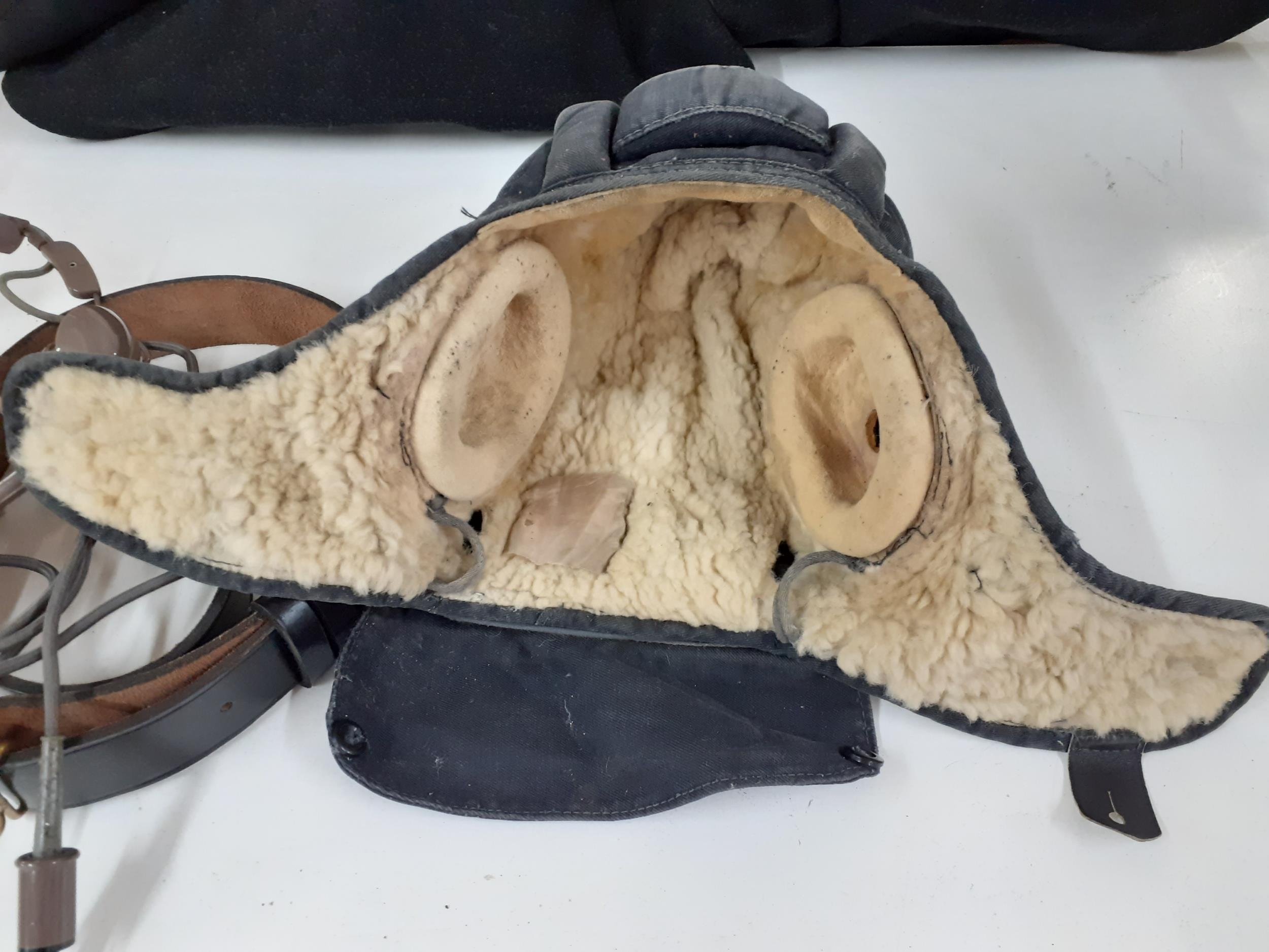 A Polish armed forces tank driver's fabric and fleece lined helmet, a headset and a military leather - Image 3 of 3