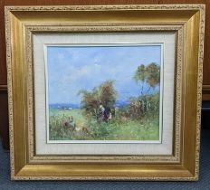 Elwyn White - an oil on board entitled 'An Afternoon Ramble', 34cm x 29cm, framed Location: