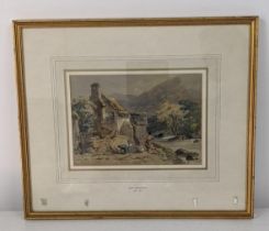Samuel Gilhespie 1822 -1911 attributed watercolour depicting a river scene and cottage with people