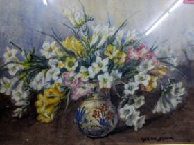 Marion Broom - still life watercolour of a vase of flowers, signed lower right, 35cm x 49cm, in
