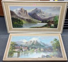 H F Barton - two oils on canvas depicting mountain lake scenes, signed to the lower left corners