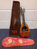 A Circa 1900's Napoli Carlo Cristini rosewood and boxwood inlay mandolin with mother of pearl and
