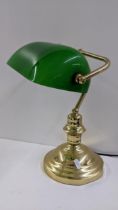 A modern banker's style table lamp with green shade, 33cm h Location: