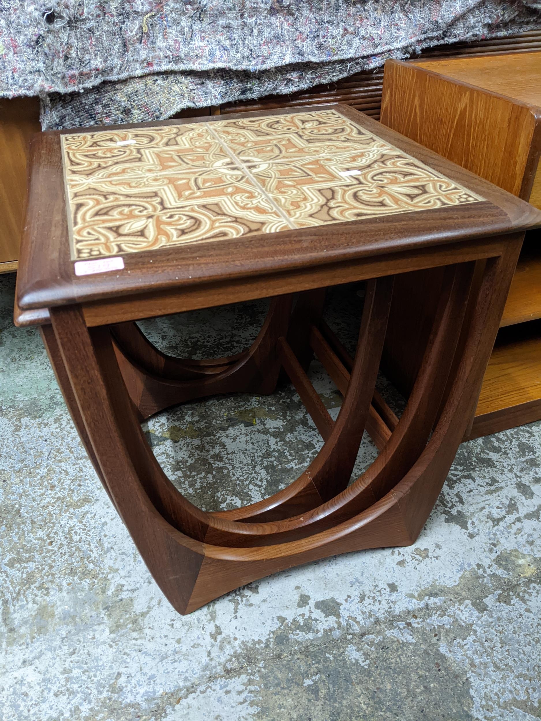 A mid-century teak coffee table with undertier, a teak telephone seat with drawer, open shelves, and - Image 3 of 4
