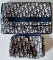 Christian Dior- A vintage clutch bag 11" x 7½" in the blue Dior oblique Jacquard design with gold