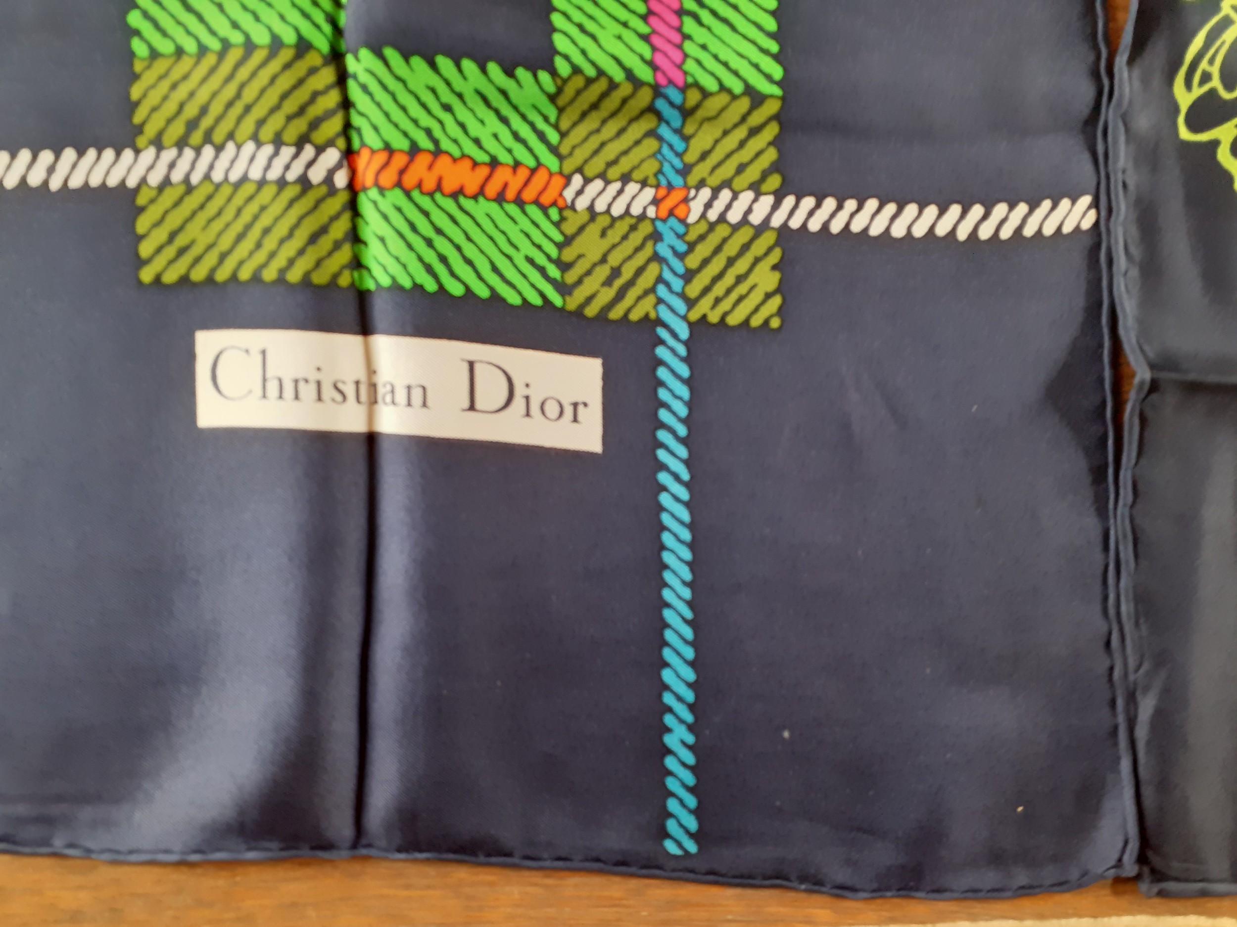 Christian Dior-A group of 5 vintage silk scarves, mainly 1960's-1980's, two in navy having hand- - Image 5 of 6