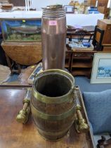 A WWII ammunition case, along with a pair of GWR railway lamps and a late 19th/early 20th century