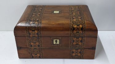A Victorian walnut Tunbridge ware writing slope with parquetry inlaid and fitted interior Location: