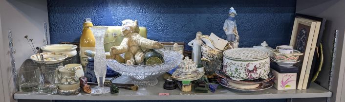 Mixed ceramics glassware and china to include one Lladro and two Nao figures, two early 20th century