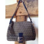 Fendi- A 1990's/2000's Mama Baguette shoulder bag in grey and navy leather with silver tone hardware