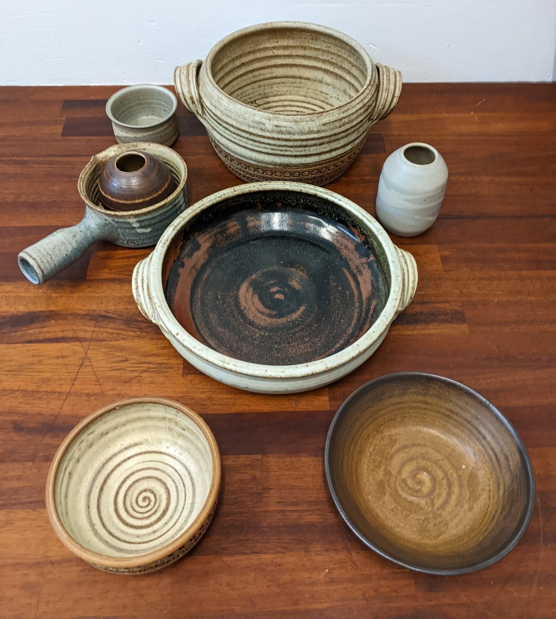 Studio pottery to include four pots by Ray Hoole, knife and two boxes (8) Location: 1.4