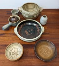 Studio pottery to include four pots by Ray Hoole, knife and two boxes (8) Location: 1.4