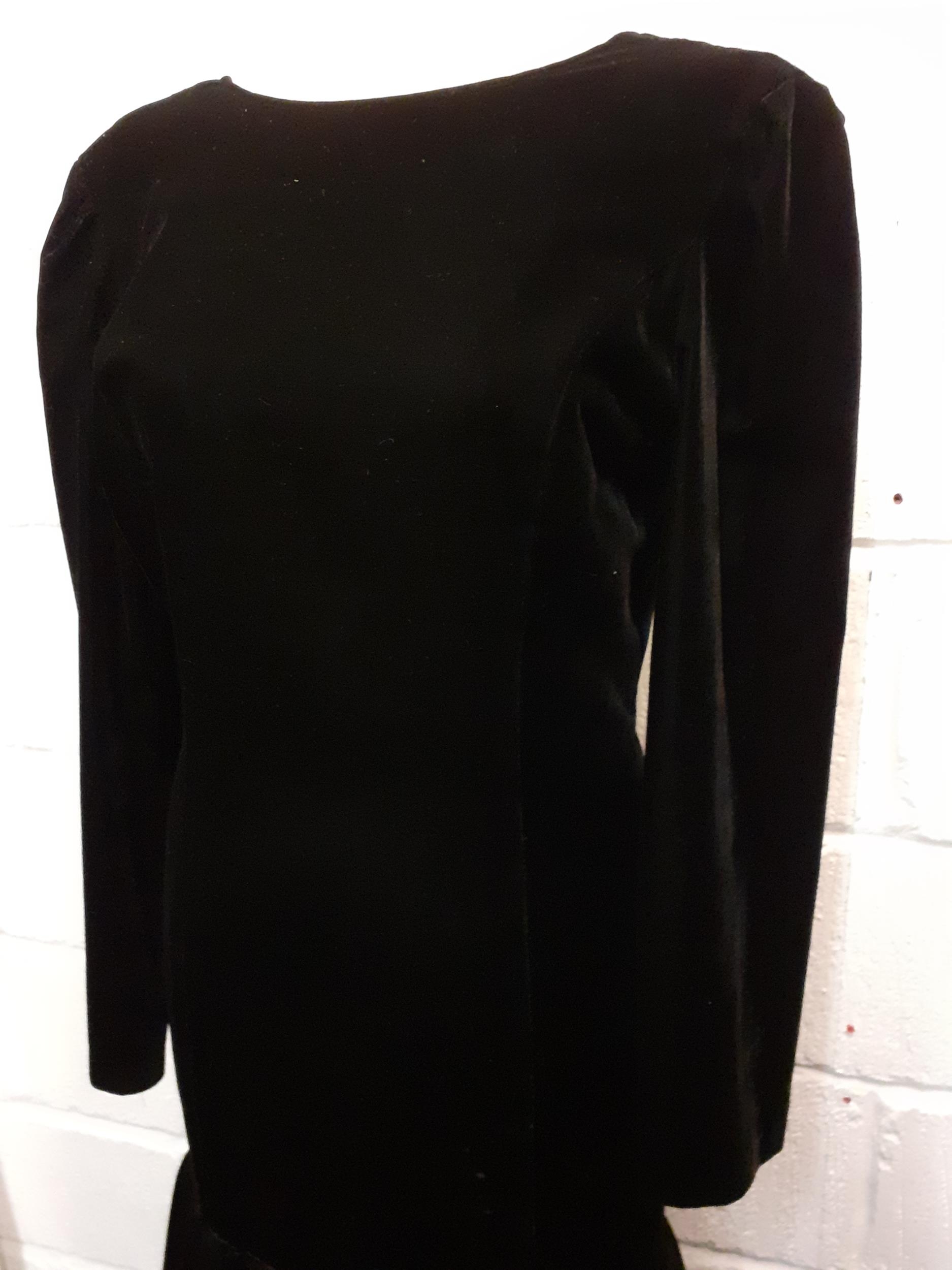 Louis Feraud-A 1980's black cocktail dress having a plunged back with bow detail and a 3 tiered - Image 2 of 6