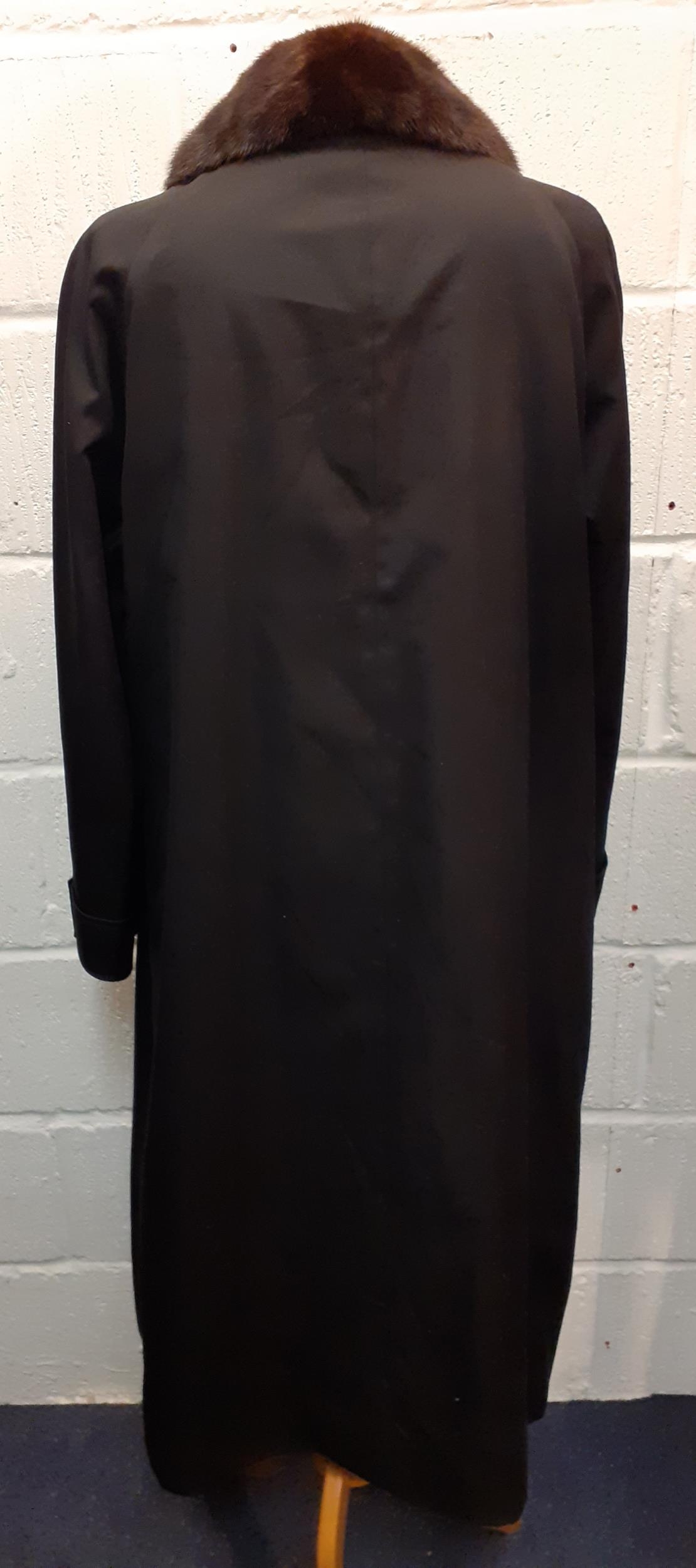 Aquascutum-A vintage Aqua 5 ladies full length black raincoat with brown mink collar and black - Image 4 of 5