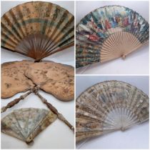 A pair of late 19th Century treen face fans with painted images of wild flowers together with
