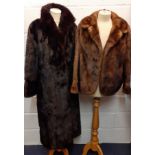 A 1970's dyed chestnut brown ranch mink coat purchased from Dickins & Jones complete with 1978