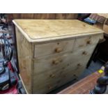 A Victorian pine chest of two short and three long drawers on turned legs 98x100x49.5cms Location: