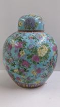 A 20th century Chinese famille rose ginger jar on a turquoise ground, 31cm h x 22cm w Location: