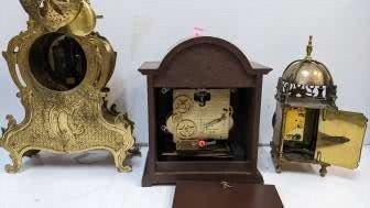 Three clocks, a 20th century lantern clock, an Indian brass cased mantel clock and a mahogany - Image 4 of 4