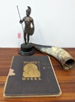 The Works of Hogarth with illustrations, a spelter figure of a Roman soldier an a horse Location:
