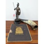 The Works of Hogarth with illustrations, a spelter figure of a Roman soldier an a horse Location: