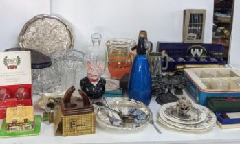 A mixed lot to include silver plate items, glassware, a pair of opera glasses, mixed ceramics and