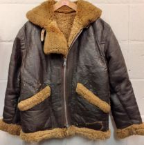 A vintage leather flying jacket, no internal labels with blonde shearling lining, 46" chest x 26"