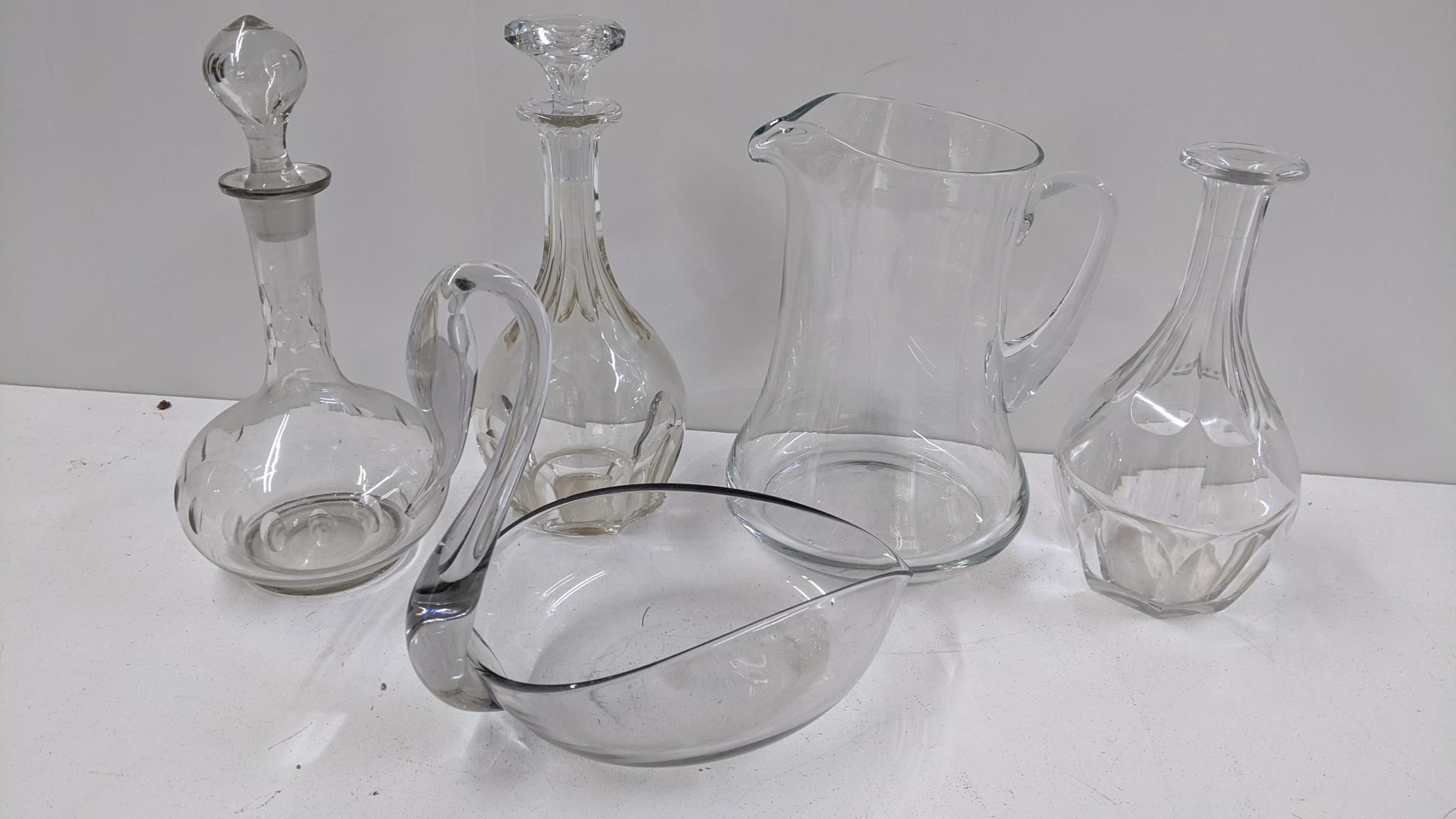 Mixed glassware to include two Baccarat decanters, swan form vase possibly by Whitefriars, and - Image 2 of 2