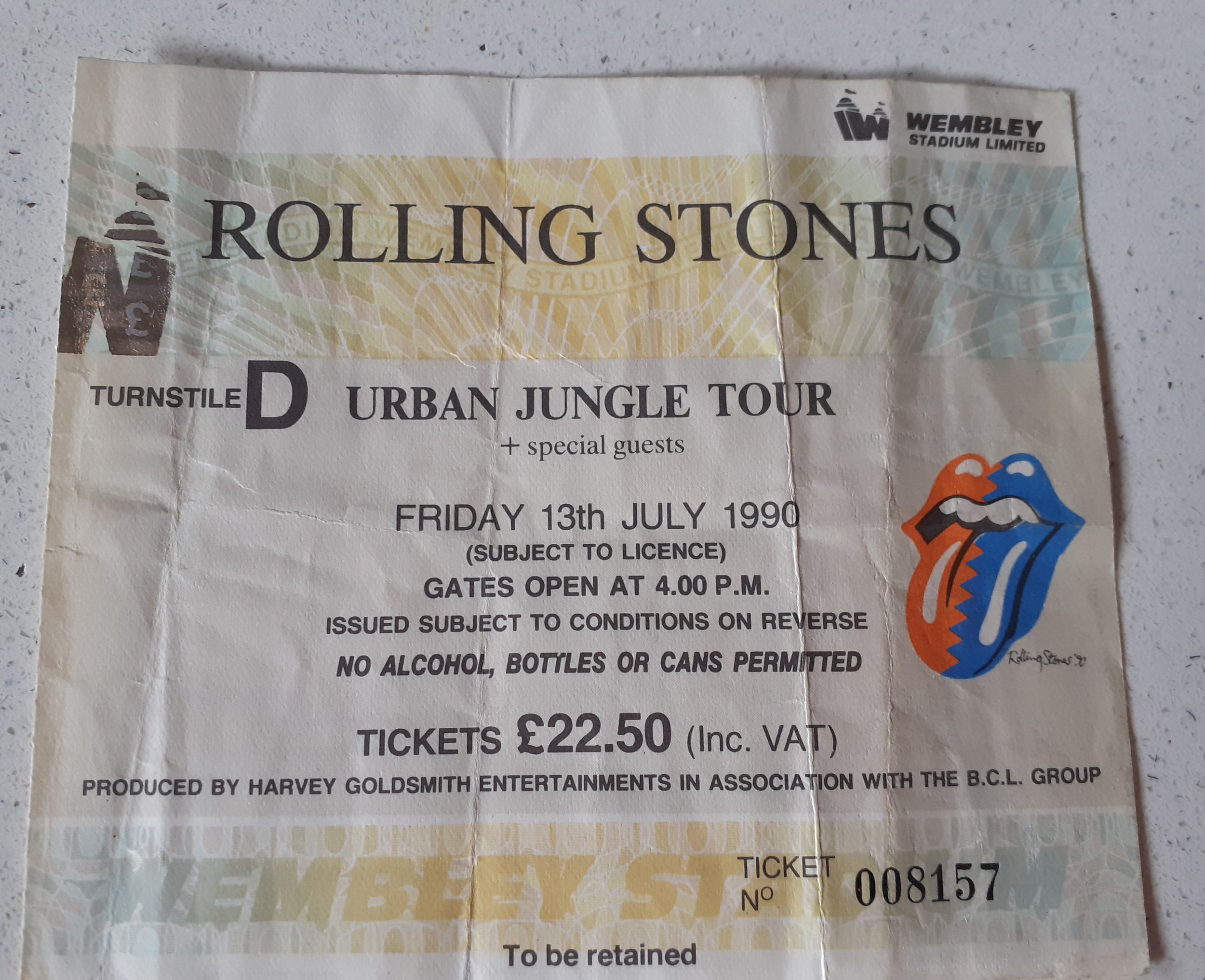 A 1990's Rolling Stones Urban Jungle Tour ticket No:008157 together with a reproduction of a 1965 - Image 2 of 5