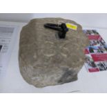 French granite tethering stone with iron handle incised mark number '36' to top, probably 19th