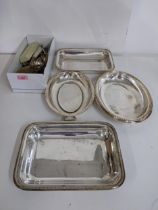 Silver plated items to include sugar tongs, fork rests, salad servers and dishes Location: