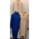 Three late 20th Century ladies coats comprising a Pierre Cardin 'Creation' royal blue and wool mix