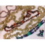 Two jade necklaces and one agate necklace and other items of jewellery. Location:BWR