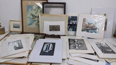Mixed pictures to include a large selection of Nicolas Curwen unframed etchings and others, together