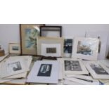 Mixed pictures to include a large selection of Nicolas Curwen unframed etchings and others, together