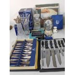 A mixed lot to include a cased set of cooking knives, mixed cutlery and others, along with a