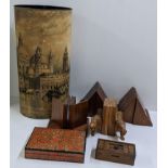 A mixed lot to include treen bookends, papiermache box and a stick stand Location: