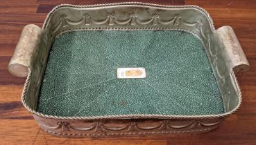 A 20th century silver plated and shagreen style tray with a deep embossed border Location: