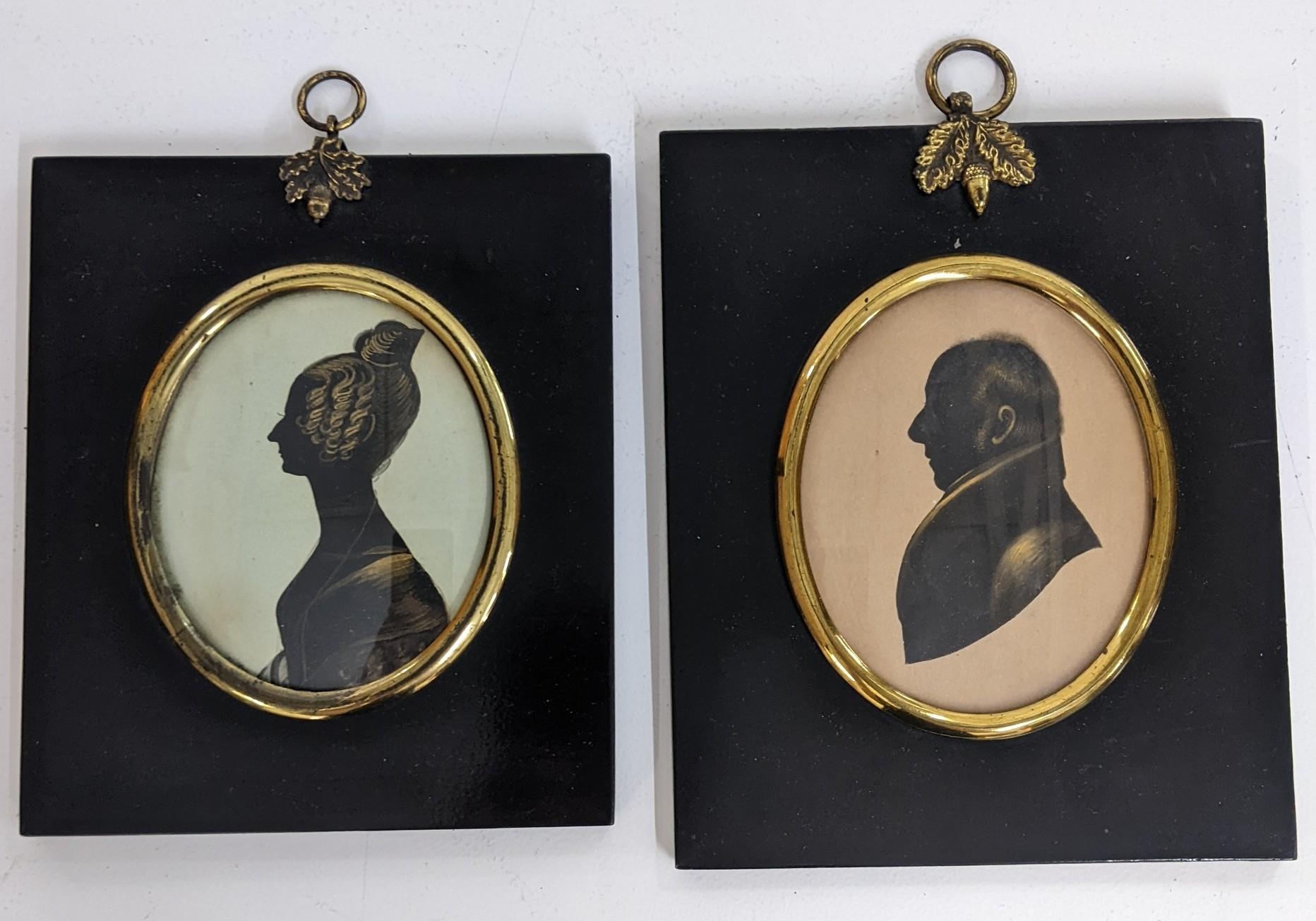 Two 19th century silhouette portrait miniatures with gilt highlights Location: Cab