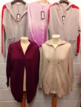 Five modern ladies cashmere knitwear to include 2 x M&S grey hooded cardigans size large, new with