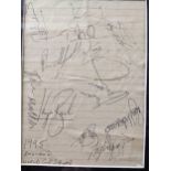 A mounted and framed and glazed sheet of paper containing the signatures of the 1995 England Rugby