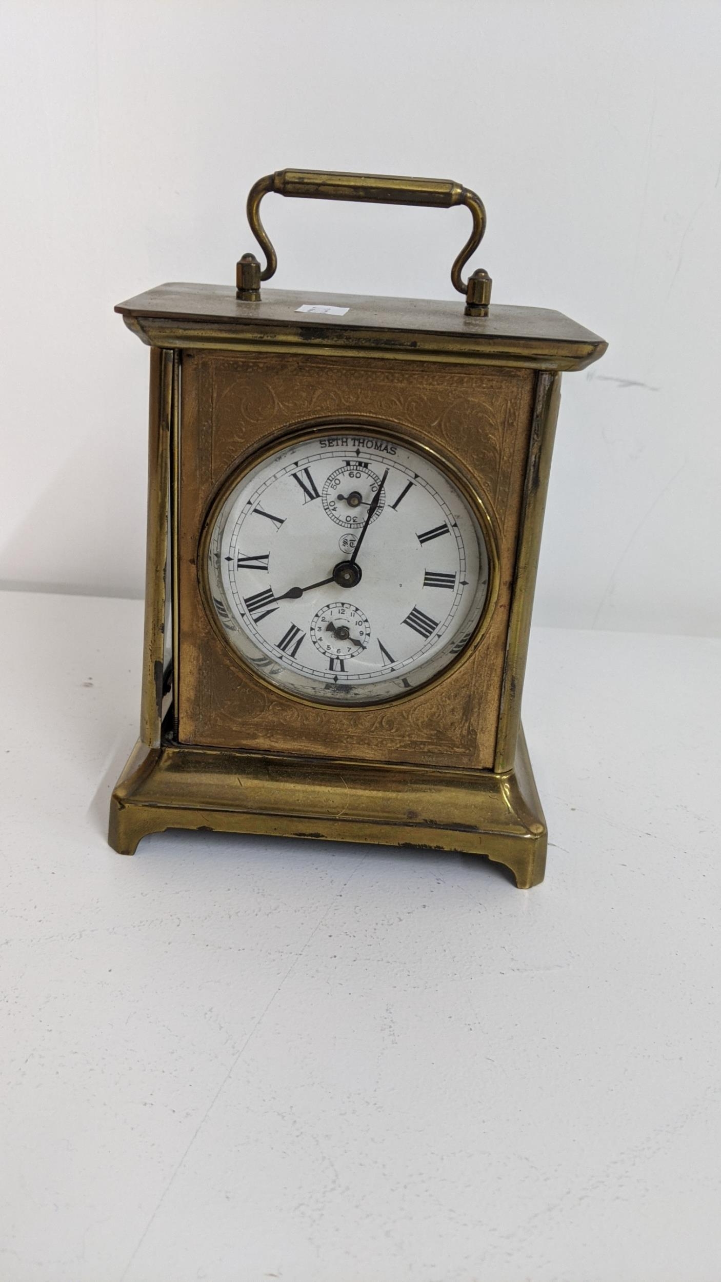 A late 19th century Seth Thomas 8-day brass alarm carriage clock A/F Location: