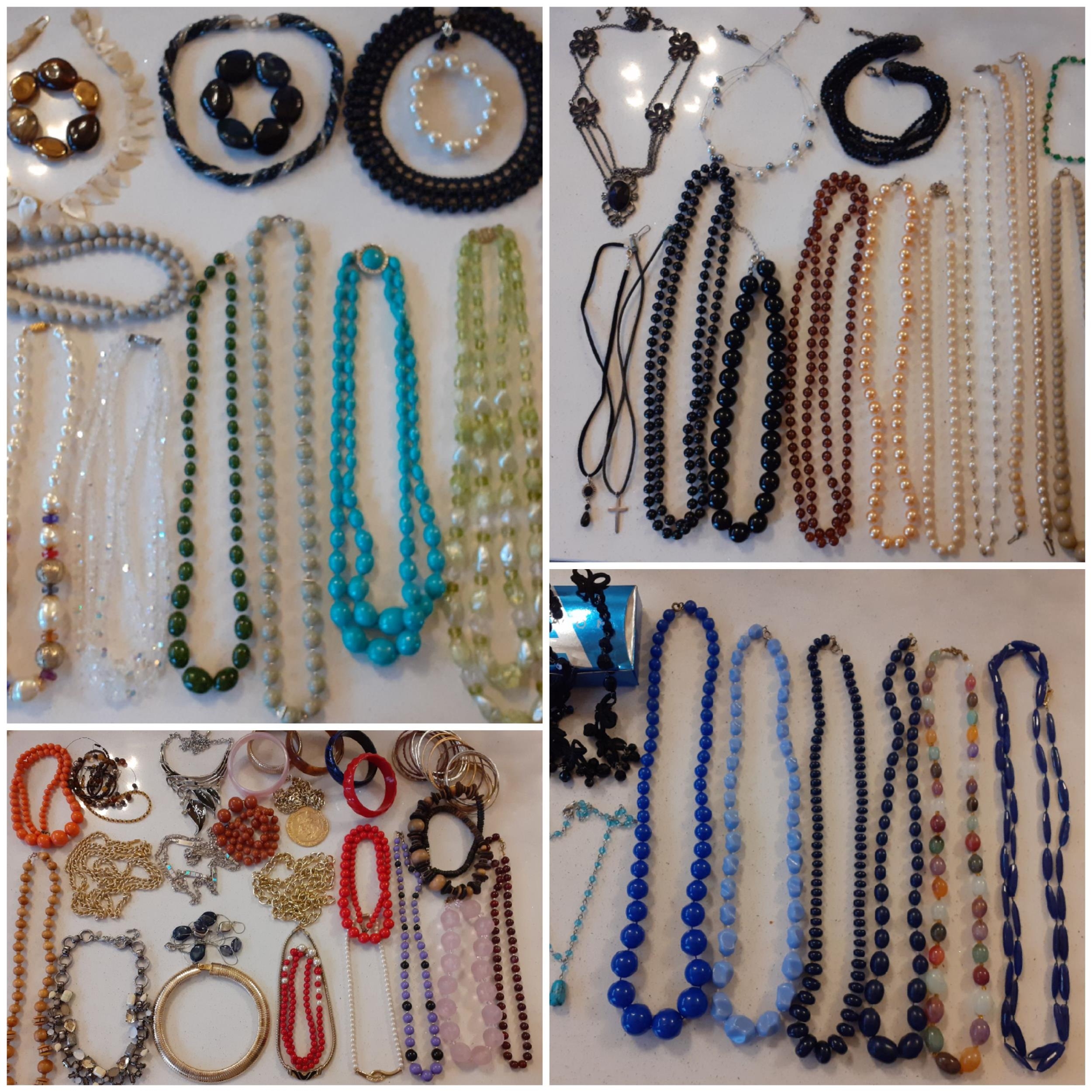 A quantity of vintage costume jewellery, mainly bead necklaces to include a 3-strand Aurora Borealis