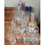 Mixed 19th century and later glassware to include a pair of Victorian etched glass decanters,