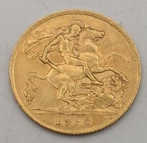 A 1910 half sovereign, 4g Location: