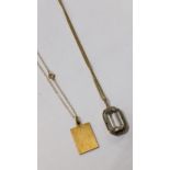 A 14ct and emerald cut topaz pendant on a 9ct gold necklace, together with a 9ct gold pendant and