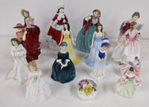 A collection of Royal Doulton figurines, and one Royal Worcester figurine to include 'Autumn